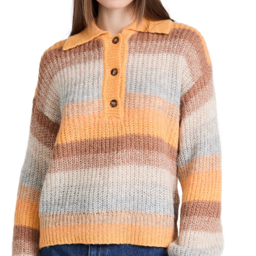 Something Navy Alpaca Striped Oversized Polo Sweater
